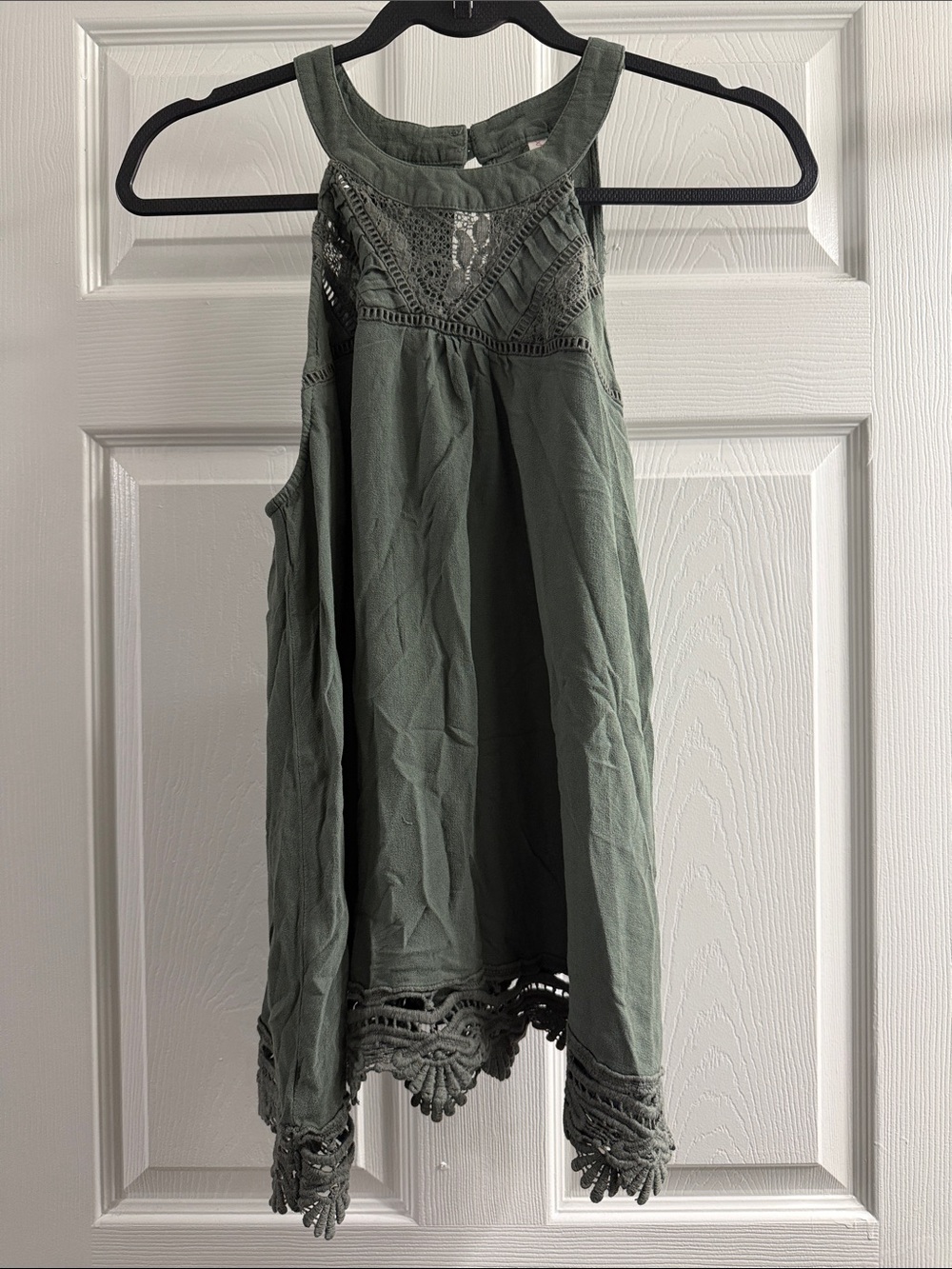 Xhilaration Olive Crochet-Trim Halter Tank